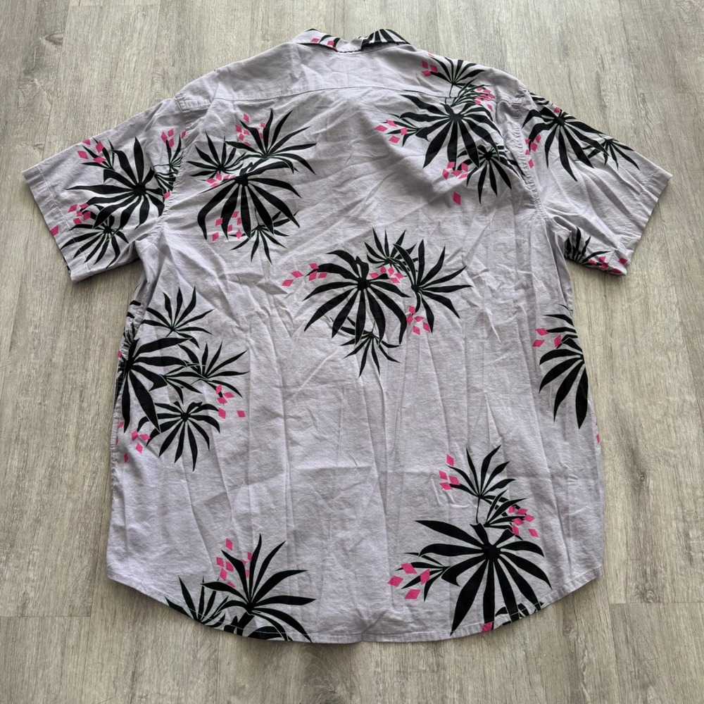 Billabong Mens XXL Gray Tropical Palm Leaf Pink Print Short Sleeve Button Shirt - Picture 5 of 5